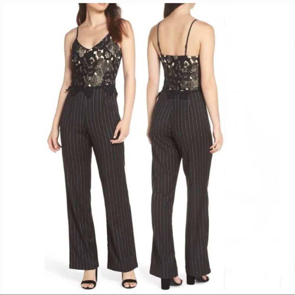 LACE and Pinstripe Jumpsuit Size XS  Retail $158